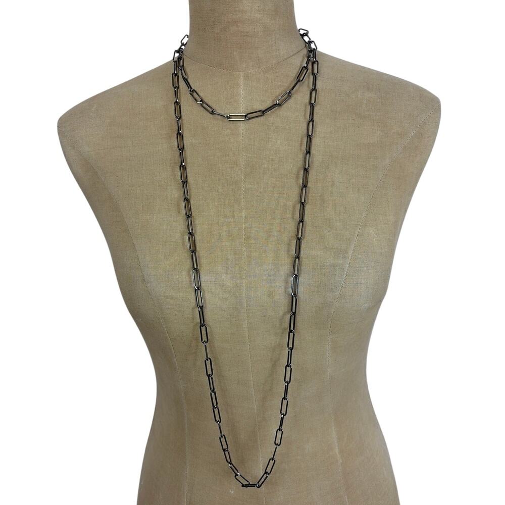 LOT 2 NEW Artisan Gunmetal Paperclip Oval Chain Buddha Necklace Set
